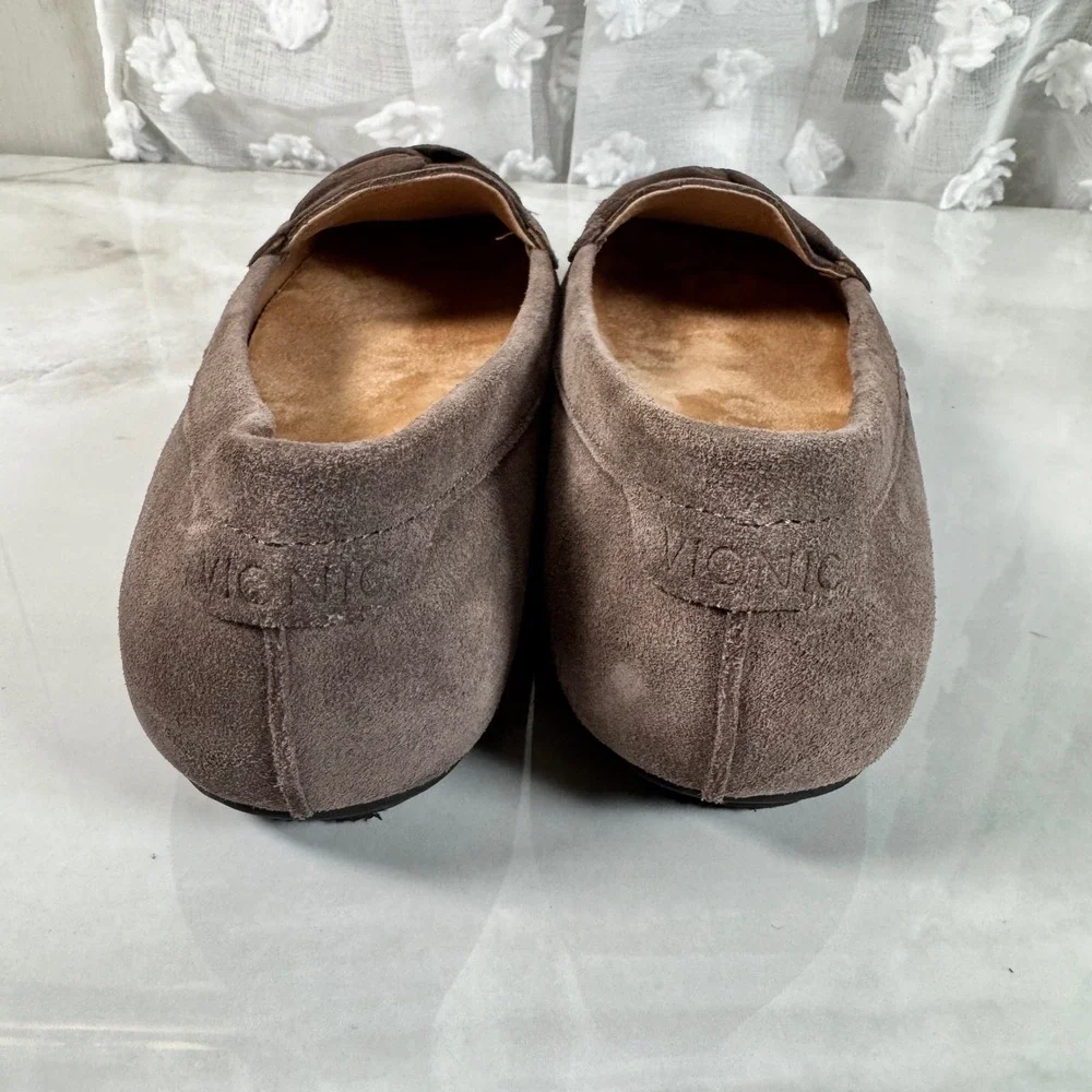 Vionic Taupe Leather Norah Loafers Moccasins Slip On Comfort Shoes Flats Size 8